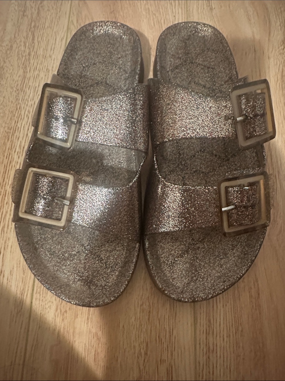 Sparkle Double-Buckle Slide Sandals